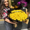 75 Roses Round Bouquet: Fresh cut Roses with european style wrapping in