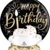 Birthday balloon with cake graphic and gold lettering