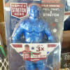 Blue stretch superhero toy in retail packaging