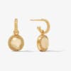 Gold Fleur-de-Lis Hoop and Charm Earring with Iridescent Champagne colored stone. 

Discover