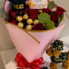 Luxury graduation flower bouquet with premium red roses, Ferrero Rocher chocolates and