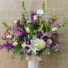 Designed in a large wooden basket to be placed on table/columns/floor. 
Approximate