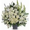 White floral arrangement in a dark vase
