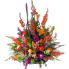 Tall mixed bouquet with orange lilies and purple snapdragons