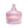 Pink iridescent ribbed glass jar candle with a rounded decorative lid