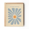 Greeting card with a blue daisy and "I'M HERE FOR YOU" text