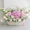 Embrace the serene beauty of our elegant arrangement featuring, Hydrangea, Baby Breath