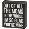 A classic black and white wooden box sign for Mother's Day displaying
