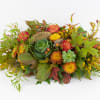 Autumn floral arrangement with orange roses and yellow mums