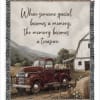 Decorative woven throw blanket with a farm truck and memorial quote