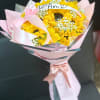 Bouquet of sunflowers and filler. The ribbon can be personalized to your