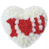 Heart-shaped arrangement of red and white roses