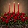 Deep, traditional holiday charm shines in this low, elongated holiday centerpiece-perfect for
