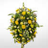 Large yellow and white floral spray with lilies and chrysanthemums