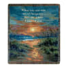 Printed memorial blanket with a sunset beach scene and quote