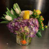 Cute FAUX goldfish swims at the bottom of this beautiful hydrangea design.