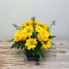 This arrangement is full of bright bold yellows of roses and spray