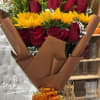 Red Roses with Sunflowers (12 Red Roses, 3 Sunflowers, Baby&rsquo;s Breath, Solidago