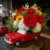 Officially licensed FORD Product. Glossy red toy car planter filled with red