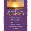 Purple inspirational poster with a sunset photo and advice text in white and yellow