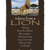 Brown wall art featuring a lion over a savanna scene with inspirational advice text.