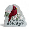 Decorative stone plaque with a red cardinal and pink flowers