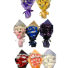 Assorted bouquets of roses in colorful wrapping with baby's breath