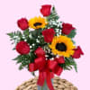 Red Rose &amp; Sunflower Vase Arrangement &ndash; A Stunning Blend of Beauty