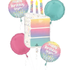 Birthday balloon bouquet with candle and pastel round balloons
