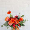 Bright Fall florals including free spirit roses, hot pink spray roses and