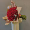 50 superb long stem roses surrounded by babies breath and lush greens