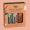 Boxed trio of lip balms in peach packaging