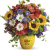 "Bee Well Soon" pot with darling bee decorations. Orange roses and red