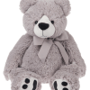 Gray teddy bear with a ribbon bow