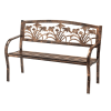 Decorative metal bench with floral cutout backrest