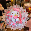 Hello Kitty plush bouquet with pink and white roses and strawberry wrap