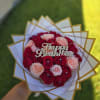 Bouquet of red and blush roses with a Happy Birthday topper
