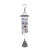 Decorative wind chime with butterfly-patterned tubes and a gray clapper