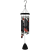 Black wind chime with floral-printed tubes and a hanging clapper