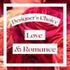 Close-up of pink and red roses with text reading Love & Romance