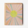 Birthday card with pastel sunburst design and "All the Birthday Feels" text