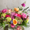 Colorful mixed bouquet in a clear glass vase