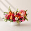 Hot Pink and Orange Roses, Orange Tulips and Orange Cockscomb with seeded