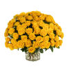 Large arrangement of yellow roses in a clear glass vase
