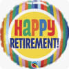 Round multicolor balloon reading "Happy Retirement!"
