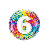 Round multicolor balloon with a large white number 6