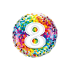 Round multicolor balloon with a large white number 8