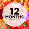 Colorful floral background with a "12 MONTHS Subscription" label