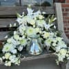 All white and green open wreath to wrap any urn in love.