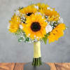 Bouquet of yellow sunflowers with white accent flowers